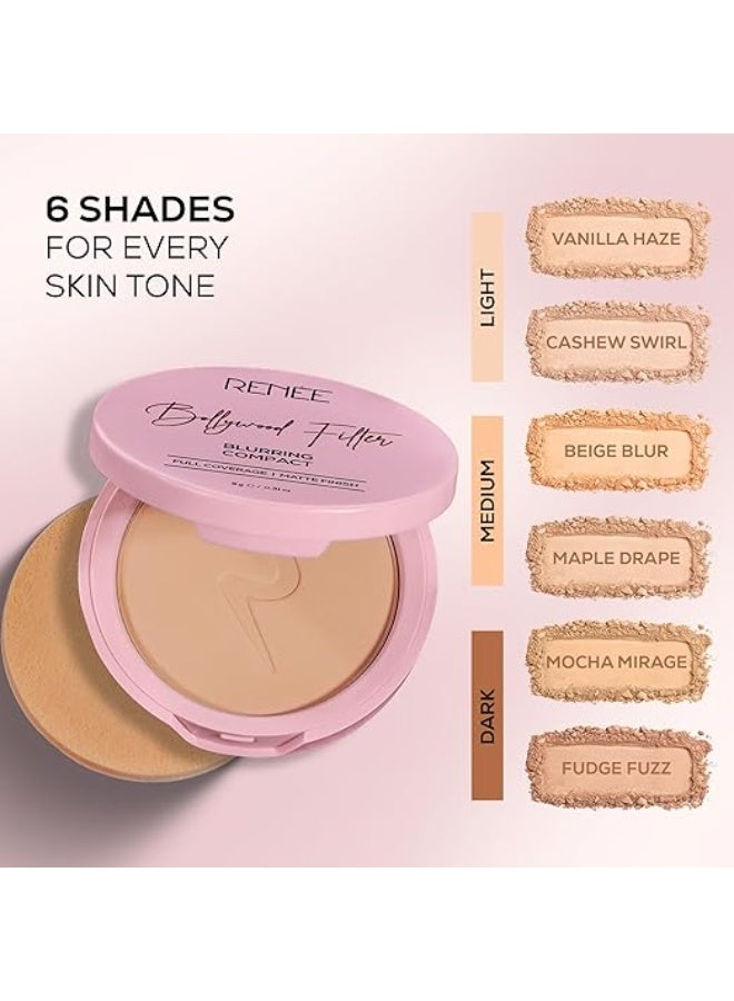 RENEE Bollywood Filter Blurring Compact - Fudge Fuzz | Pore Minimising, Matte Finish, Full Coverage, Rich Pay-off | Blurs Pores & Blemishes | 9g - Image 4